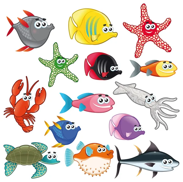 Family of funny fish. — Stock Vector