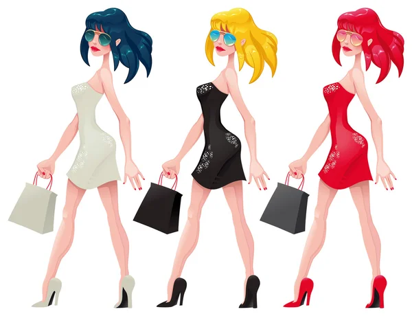 Shopping filles . — Image vectorielle