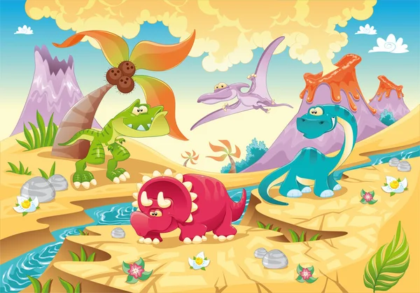 Динозаври сім'ї з фоном. — стоковий вектор