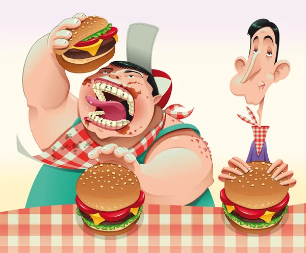 Guys with hamburgers. — Stock Vector