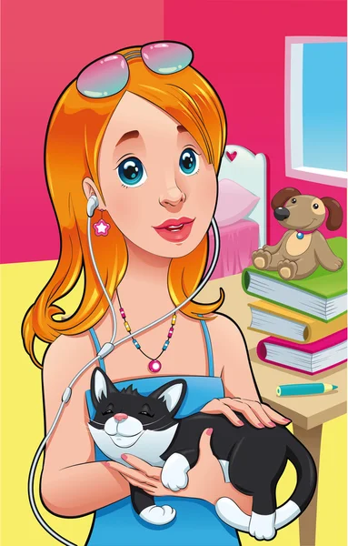 Девушка с котом. — стоковый вектор