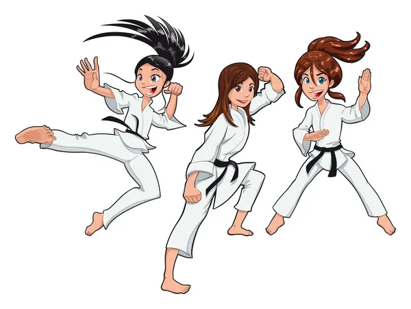Meninas jovens, Karate Players . —  Vetores de Stock