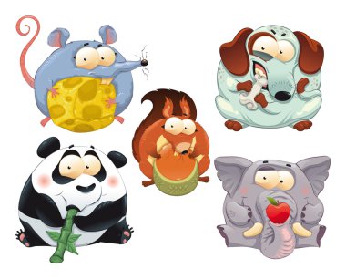 Group of funny animals with food. clipart