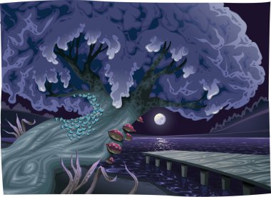 Landscape with water in the night. clipart