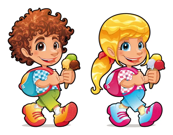 Boy and girl with ice cream. — Stock Vector