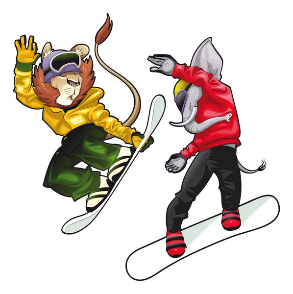 Zwierzęta sawanny na snowboardzie. — Wektor stockowy