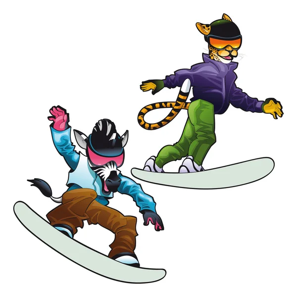 Savannah dieren op snowboard. — Stockvector