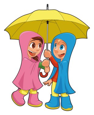 erkek ve kız şemsiyesi altında.