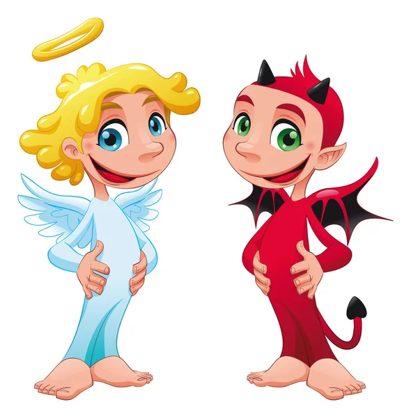 Baby Angel and Devil. — Stock Vector