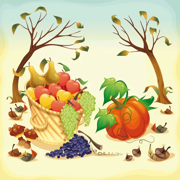 Fruit and vegetables in Autumn. — Stock Vector