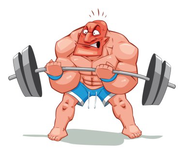 Muscle man, funny cartoon and vector character.