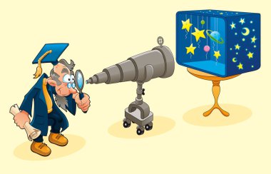 Scientist with telescope. clipart