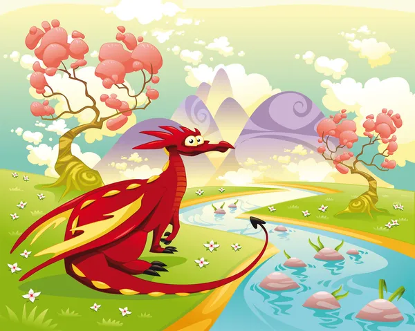 Dragon in landscape. — Stock Vector