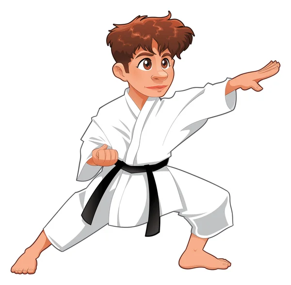 Kindje karate speler. — Stockvector