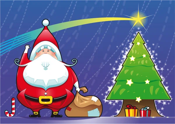 Santa Claus con árbol de Navidad. — Archivo Imágenes Vectoriales
