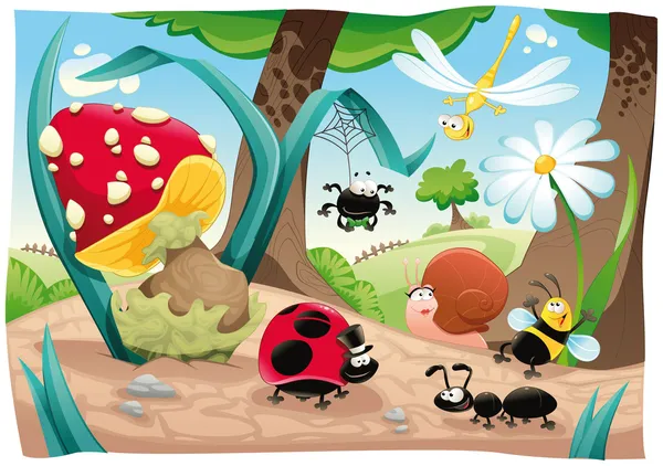 Famille d'insectes sur le terrain. — Image vectorielle