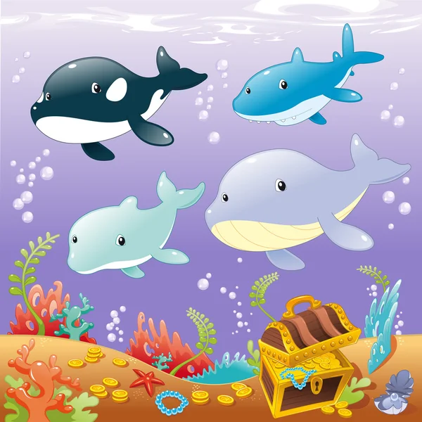 Family animals in the sea. — Stock Vector
