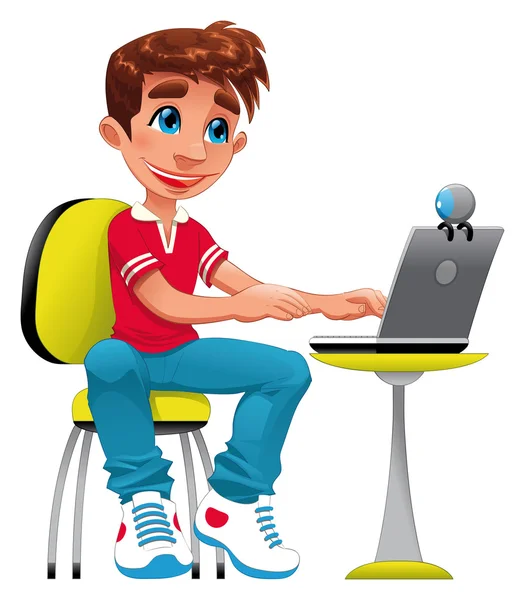 Хлопчик і комп'ютер . — стоковий вектор