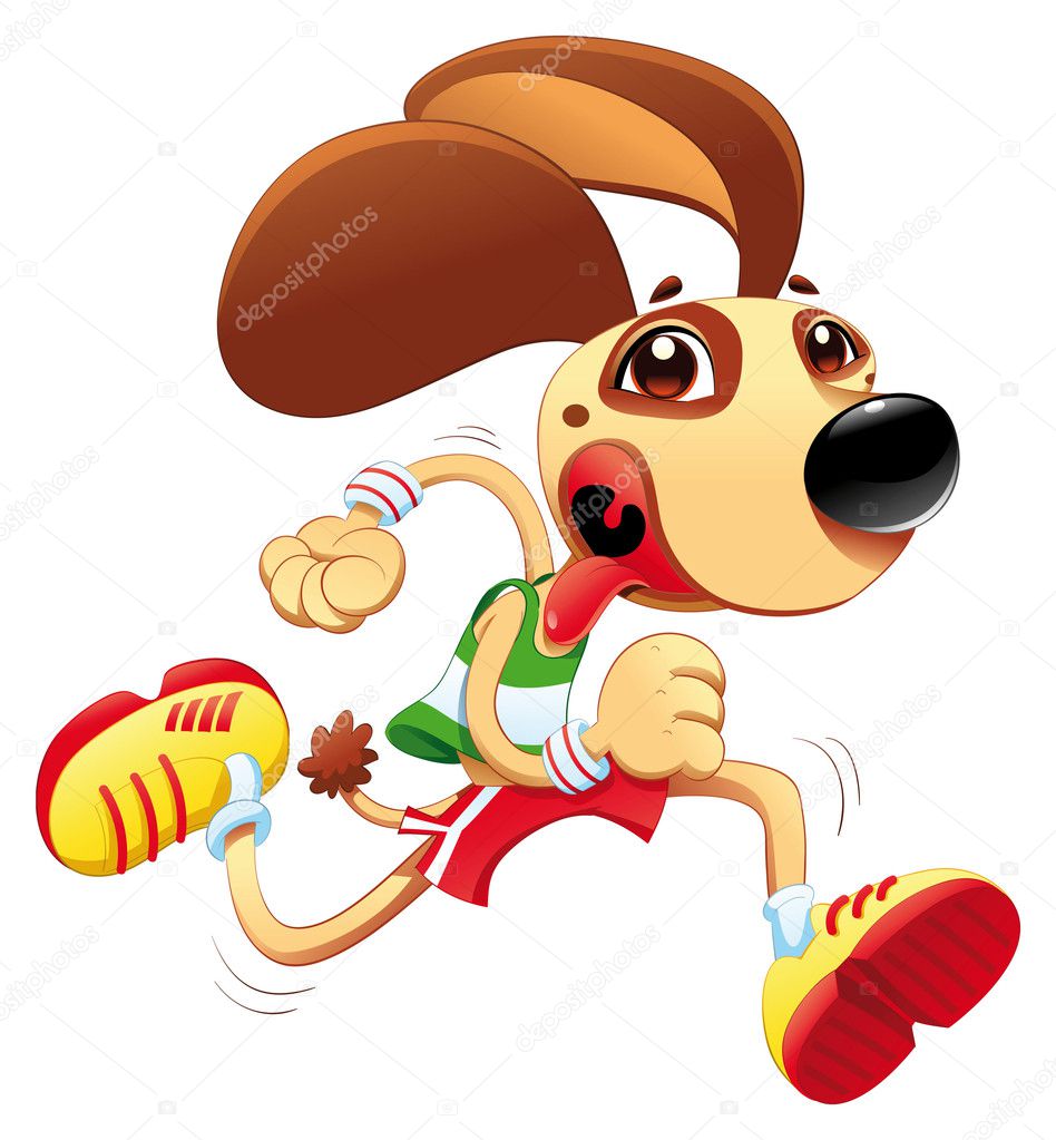 Funny dog is running.