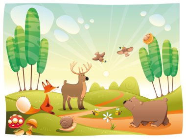 Animals in the wood. clipart