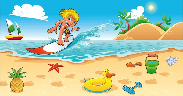Surfer dans la mer . — Image vectorielle