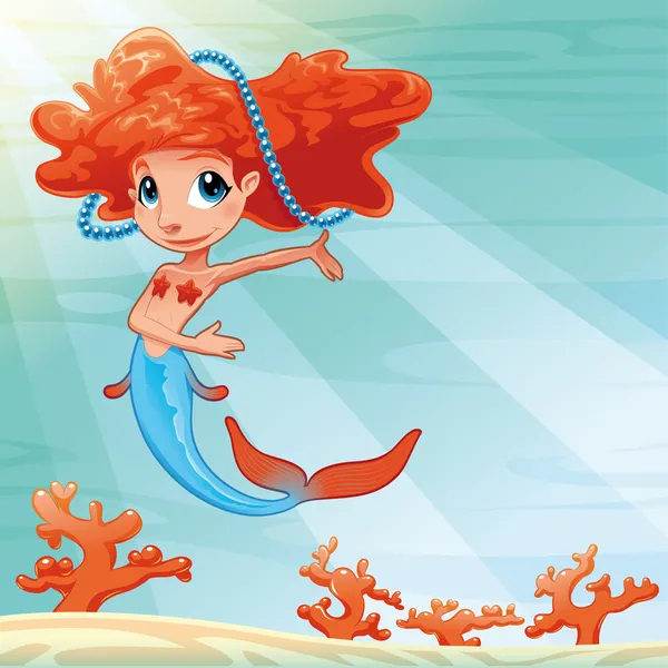 Young mermaid with background. — Stock Vector
