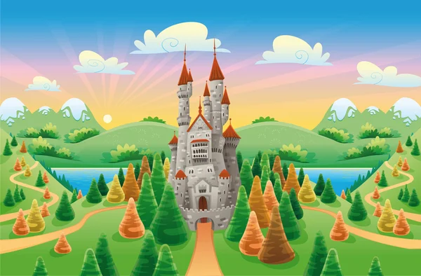 Panorama com castelo medieval. — Vetor de Stock