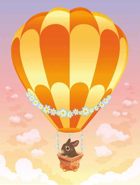 热气球与棕色的小兔子. — 图库矢量图片