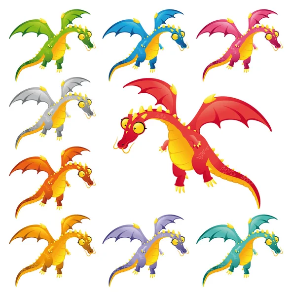 Set gekleurde draken. — Stockvector