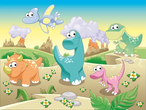 Динозаври сім'ї з фоном. — стоковий вектор