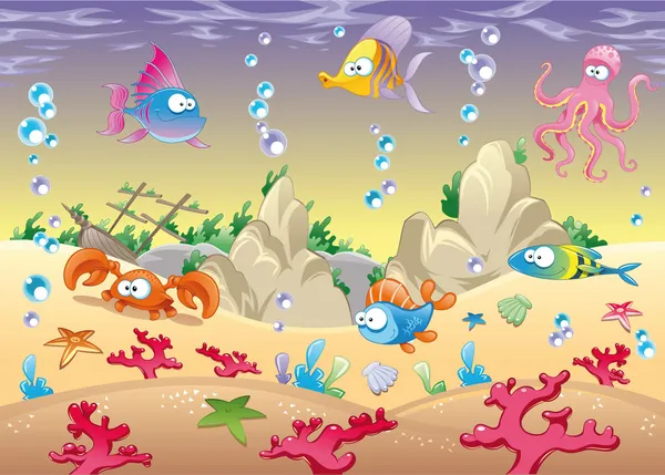 Famiglia di animali marini in mare . — Vettoriale Stock