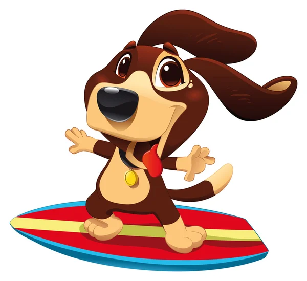 Hond met surf. — Stockvector