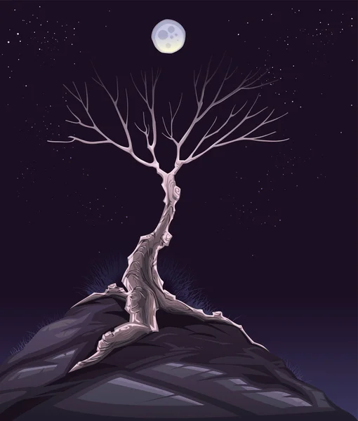 Paisaje con árbol en la noche . — Archivo Imágenes Vectoriales