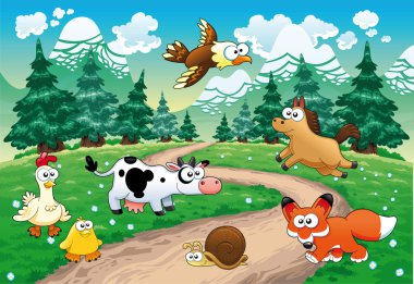 Family of animals with background. clipart