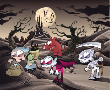 Horror landscape with characters. clipart