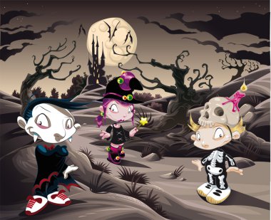 Horror landscape with characters. clipart