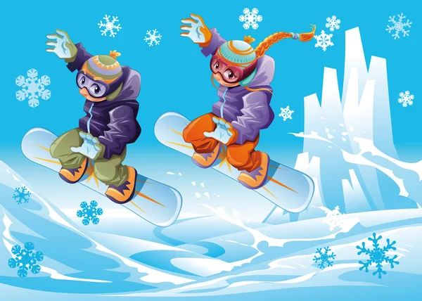 Snowboarden samen. — Stockvector