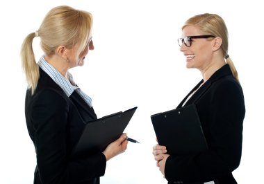 Corporate womans meet face to face clipart