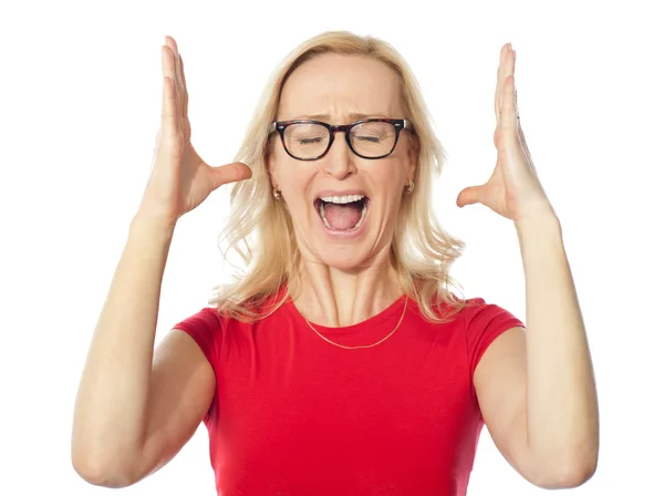 Frustrated aged woman shouting — Stock Photo, Image