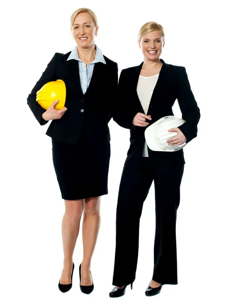 Portrait of two architects with helmets — Stock Photo, Image