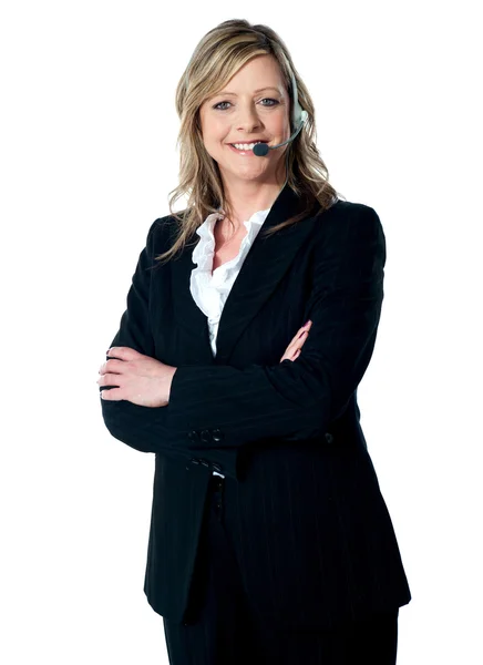 Happy feminino executivo de serviço ao cliente — Fotografia de Stock