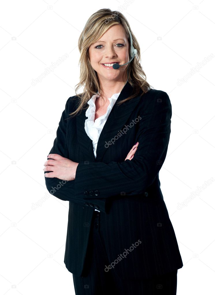 Happy female customer service executive