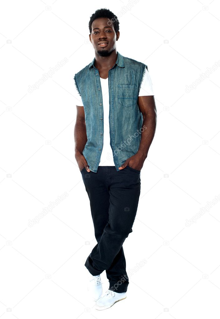 Full body pose of young african male model — Stock Photo © stockyimages ...