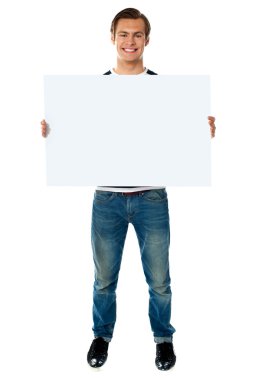 Full length view of man showing blank signboard clipart