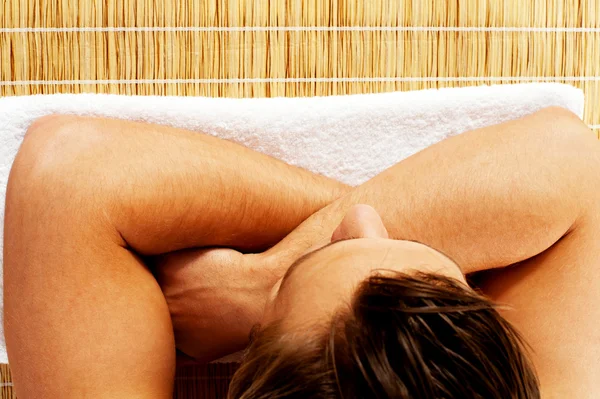 Top view of young man relaxing before spa — Stock Photo, Image