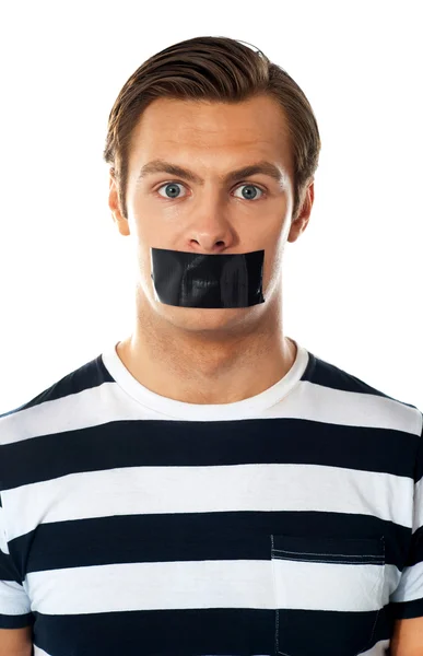 Man with duct tape over his mouth — Stock Photo, Image