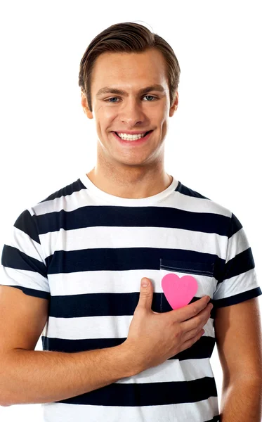 Casual man with a paper heart — Stock Photo, Image