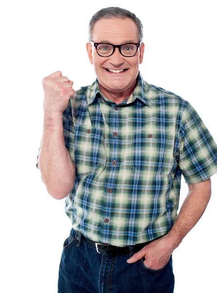 Excited elderly male dressed in casuals — Stock Photo, Image