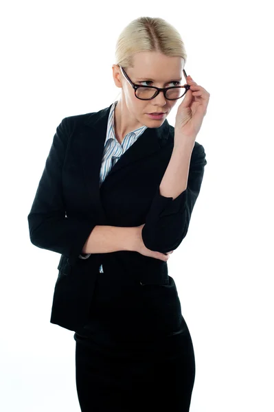 Full view of attractive businesswoman looking away — Stock Photo, Image