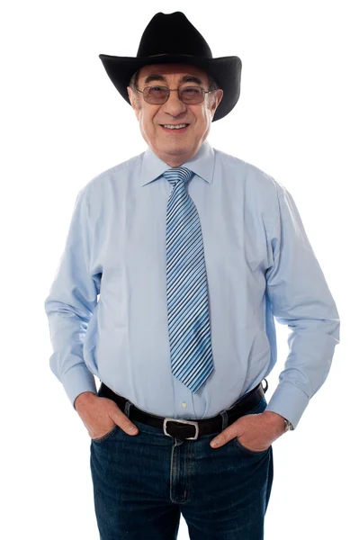 Portrait of a senior cowboy wearing hat — Stock Photo, Image